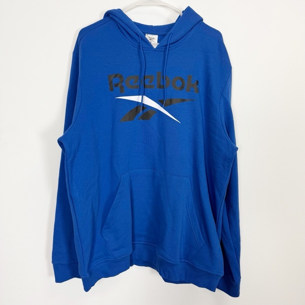 Reebok Logo Hoodie Mens XL Blue Sweatshirt Cotton Blend Pullover NWT